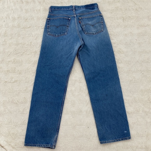 Worn once EB Denim x vintage Levi’s cross over criss cross jeans in dark wash - Picture 6 of 7